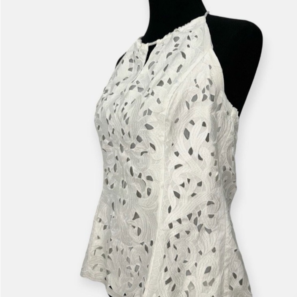 White House Black Market Ivory Lace Tassel Tie Halter Top - Picture 2 of 14